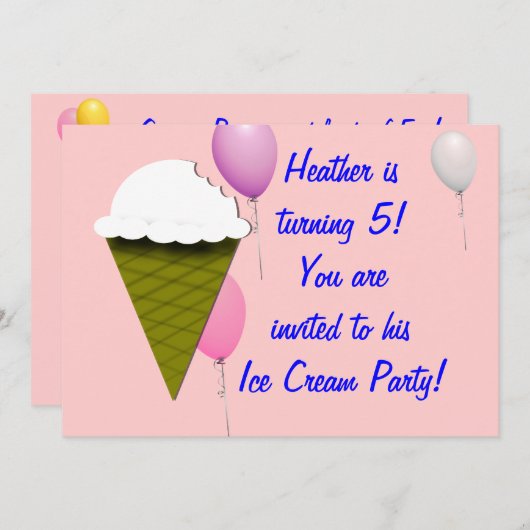 Uitnodiging voor Ice Cream Party (Voorkant / Achterkant)