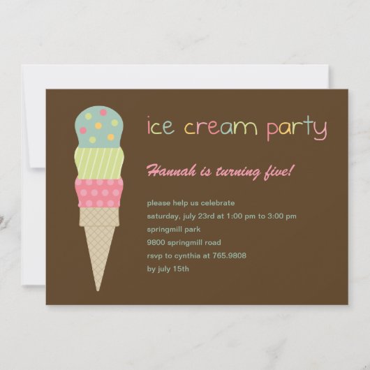 Uitnodiging voor Ice Cream Party (Voorkant)