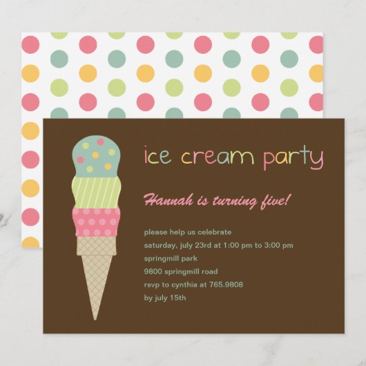 Uitnodiging voor Ice Cream Party (Voorkant / Achterkant)