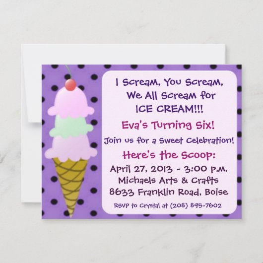 Uitnodiging voor Ice Cream Party (Voorkant)