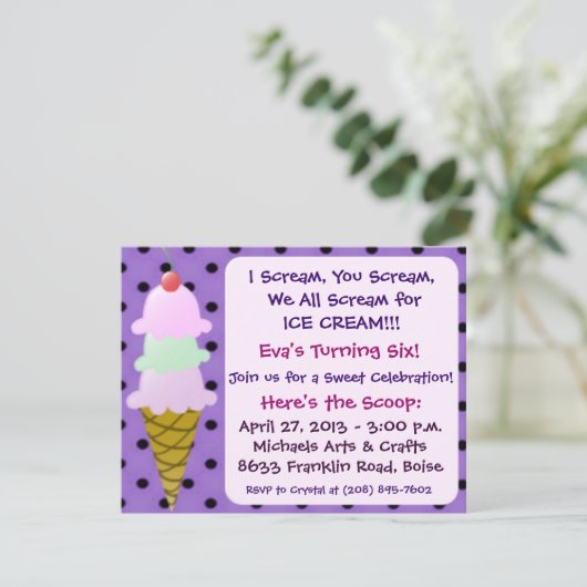 Uitnodiging voor Ice Cream Party (Staand voorkant)