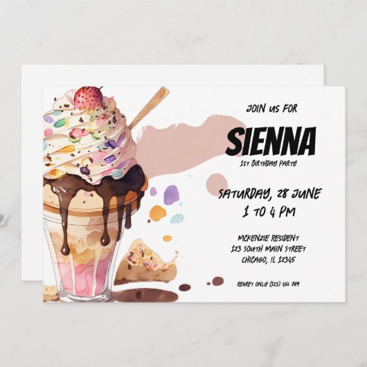 Uitnodiging voor Ice Cream Party (Voorkant / Achterkant)