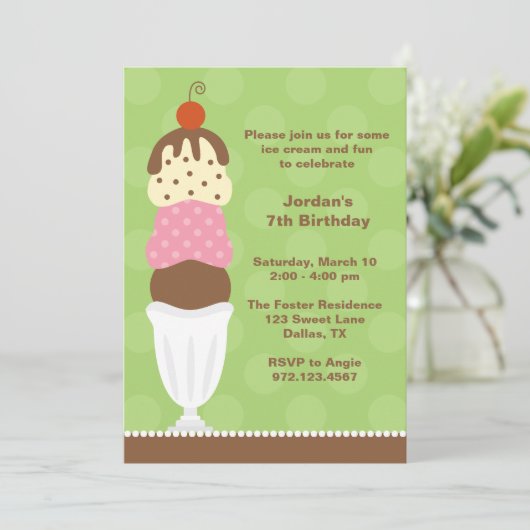 Uitnodiging voor Ice Cream Party (Staand voorkant)