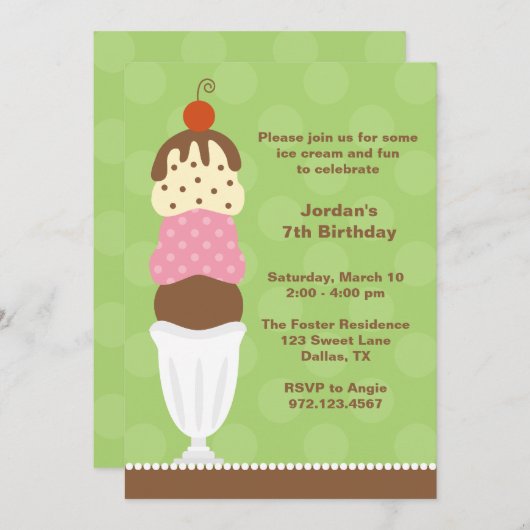 Uitnodiging voor Ice Cream Party (Voorkant / Achterkant)