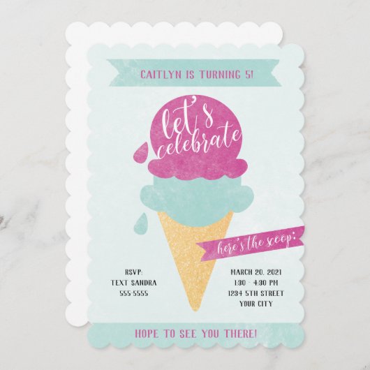 Uitnodiging voor Ice Cream Party (Voorkant / Achterkant)