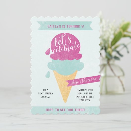 Uitnodiging voor Ice Cream Party (Staand voorkant)