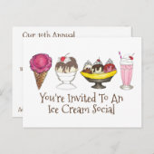 Uitnodiging voor Ice Cream Social Sundae Cone Part (Voorkant / Achterkant)