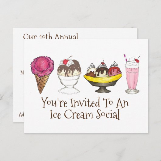 Uitnodiging voor Ice Cream Social Sundae Cone Part (Voorkant / Achterkant)