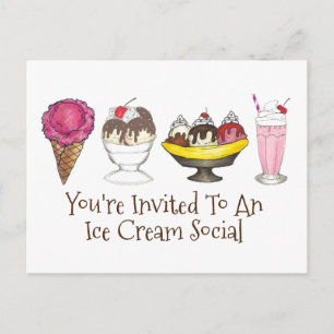 Uitnodiging voor Ice Cream Social Sundae Cone Part Briefkaart