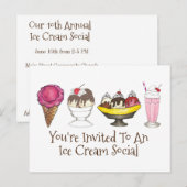 Uitnodiging voor Ice Cream Social Sundae Cone Part Briefkaart (Voorkant / Achterkant)