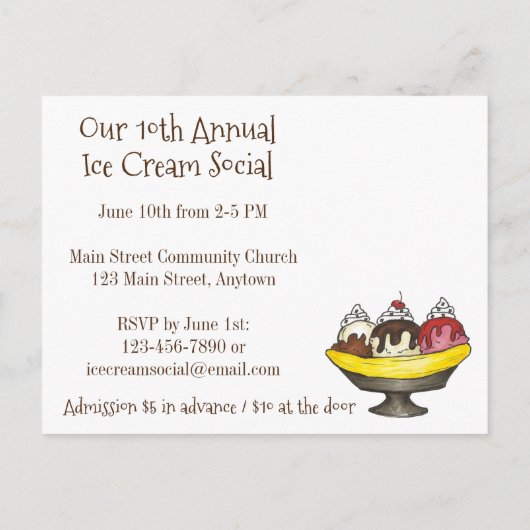 Uitnodiging voor Ice Cream Social Sundae Cone Part Briefkaart (Achterkant)