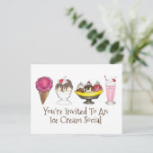 Uitnodiging voor Ice Cream Social Sundae Cone Part Briefkaart (Staand voorkant)