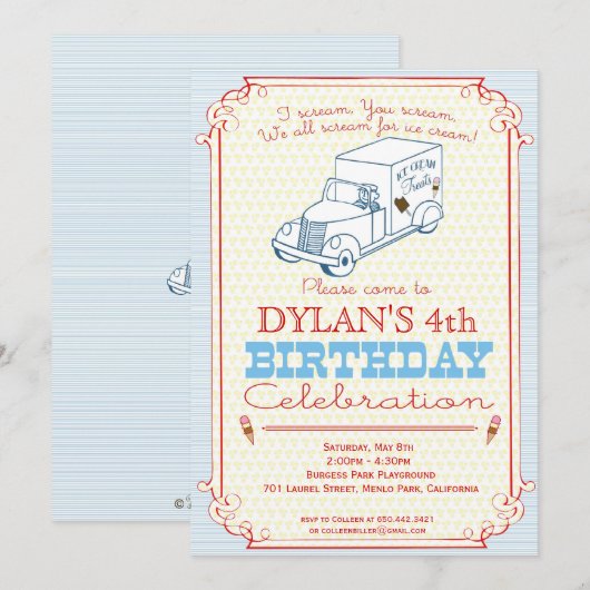 Uitnodiging voor Ice Cream Truck Party (Voorkant / Achterkant)