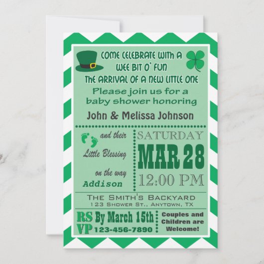 Uitnodiging voor Iers Baby shower (Voorkant)
