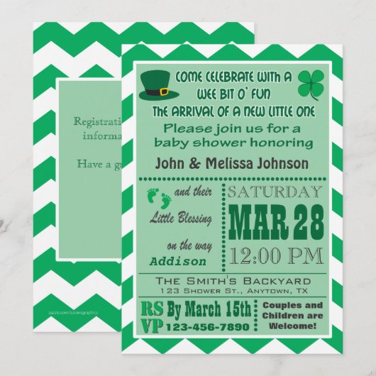 Uitnodiging voor Iers Baby shower (Voorkant / Achterkant)