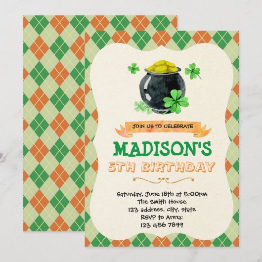 Uitnodiging voor Ierse themagepartij (Voorkant / Achterkant)