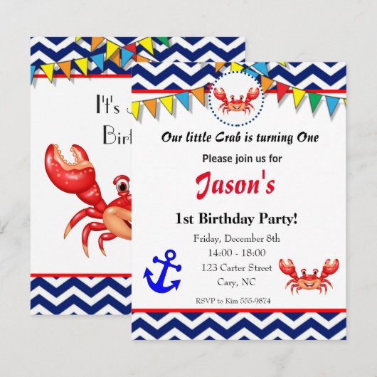 Uitnodiging voor illustratie van krab (Voorkant / Achterkant)