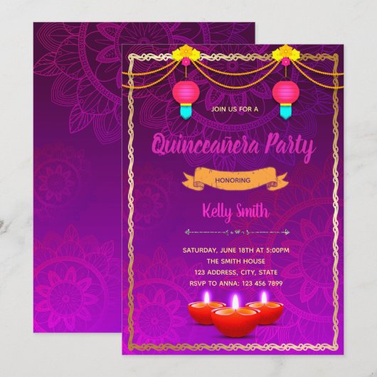 Uitnodiging voor Indiase feestdagen (Voorkant / Achterkant)