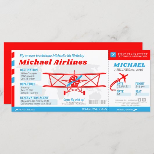 Uitnodiging voor instapkaart voor vliegtuigen (Voorkant / Achterkant)