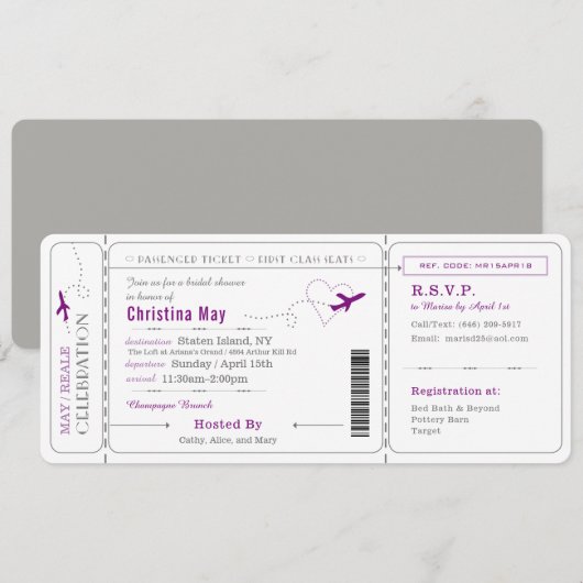 Uitnodiging voor instapkaarten met bridal Shower (Voorkant / Achterkant)