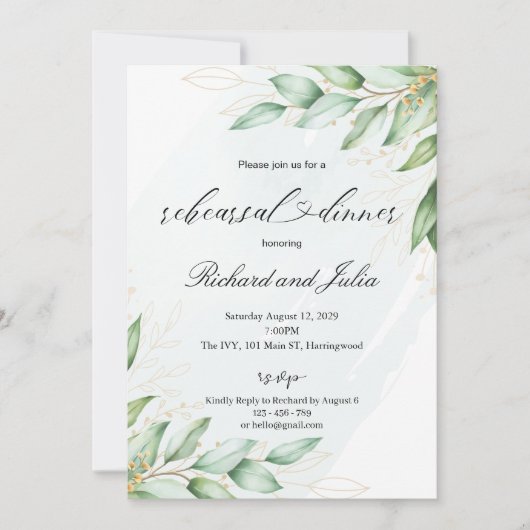 Uitnodiging voor IRINA-repetitie-diner, groen (Voorkant)