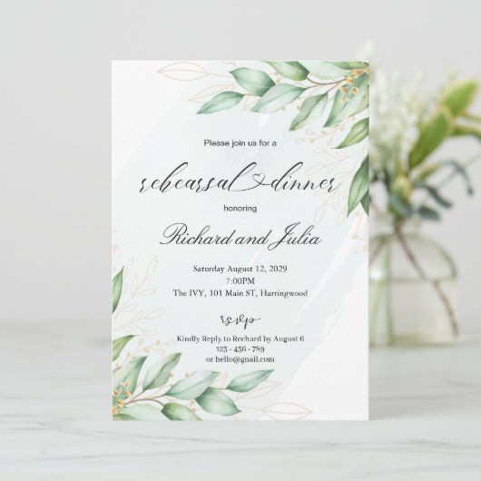 Uitnodiging voor IRINA-repetitie-diner, groen (Staand voorkant)