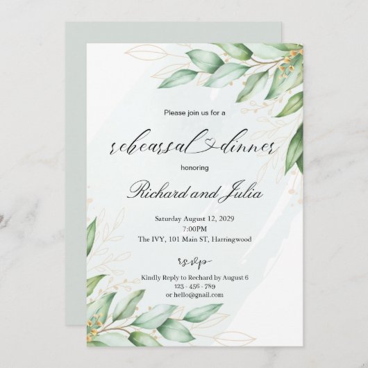 Uitnodiging voor IRINA-repetitie-diner, groen (Voorkant / Achterkant)