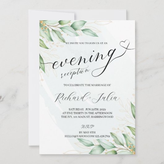 Uitnodiging voor IRINA's avondhuwelijksreceptie (Voorkant)