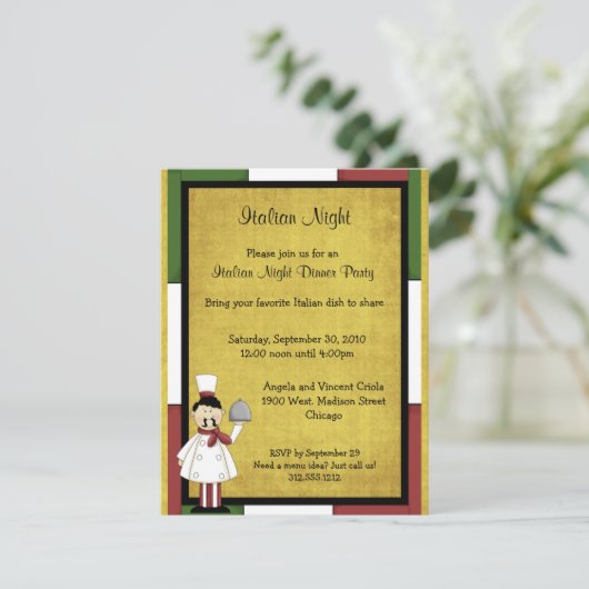 Uitnodiging voor Italiaans avonddiner (Staand voorkant)