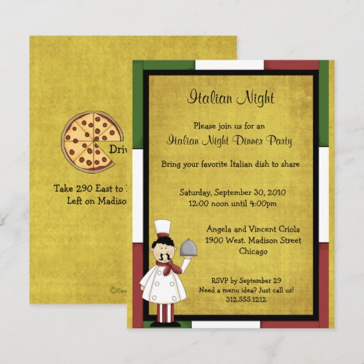 Uitnodiging voor Italiaans avonddiner (Voorkant / Achterkant)