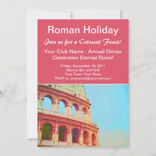 Uitnodiging voor Italiaans diner - Colosseum Rome (Achterkant)
