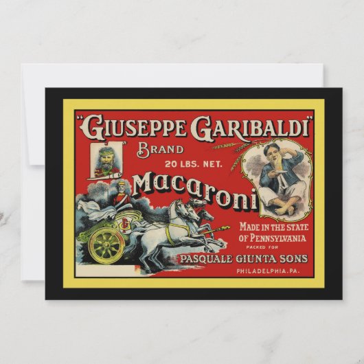Uitnodiging voor Italiaanse macaroni-reclame (Voorkant)
