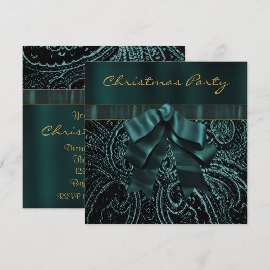 Uitnodiging voor Jade Green Gold Christmas Party (Voorkant / Achterkant)