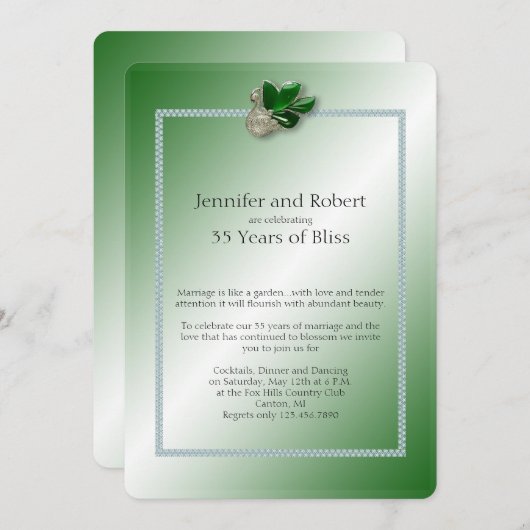 Uitnodiging voor Jade Swan's 35-jarig huwelijksjub (Voorkant / Achterkant)