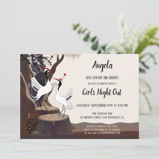 Uitnodiging voor Japanse cranes Bachelorette (Staand voorkant)