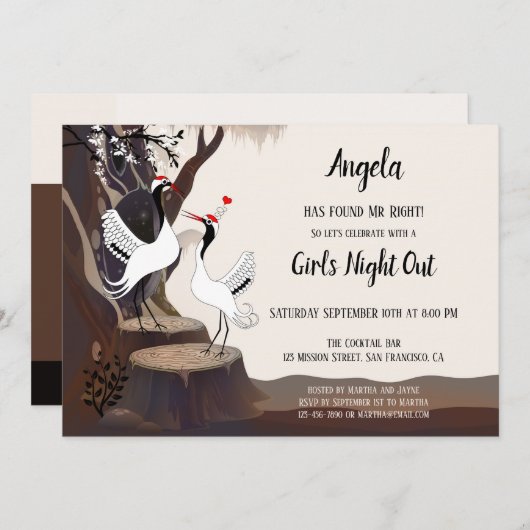 Uitnodiging voor Japanse cranes Bachelorette (Voorkant / Achterkant)