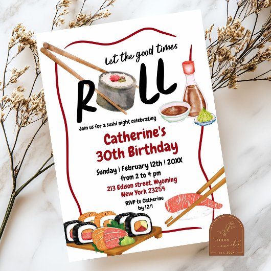 Uitnodiging voor Japanse verjaardag: Roll Sushi Ni