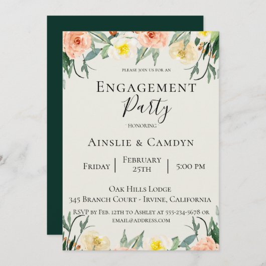 Uitnodiging voor Jardin De Fleurs Verloving Feest (Voorkant / Achterkant)