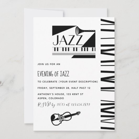 uitnodiging voor Jazz Blues Theme Party (Voorkant)