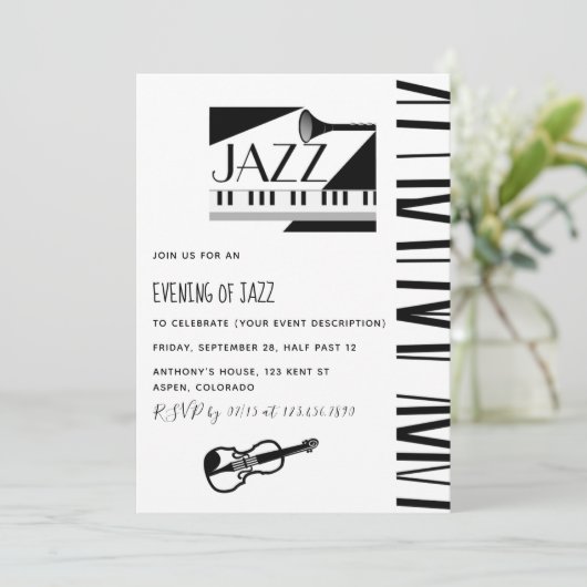 uitnodiging voor Jazz Blues Theme Party (Staand voorkant)