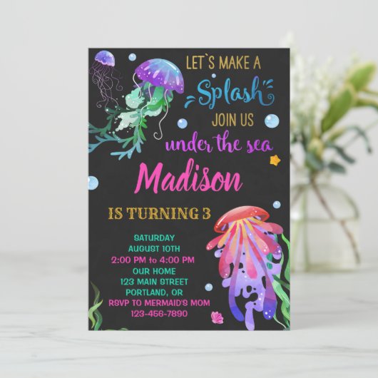 Uitnodiging voor jellyfish-verjaardag Onder zee ui (Staand voorkant)