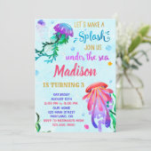Uitnodiging voor jellyfish-verjaardag Onder zee ui (Staand voorkant)