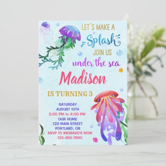 Uitnodiging voor jellyfish-verjaardag Onder zee ui (Staand voorkant)