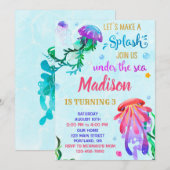 Uitnodiging voor jellyfish-verjaardag Onder zee ui (Voorkant / Achterkant)