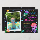 Uitnodiging voor jellyfish-verjaardag Onder zee ui (Voorkant / Achterkant)