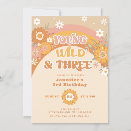 Uitnodiging voor jonge wilde en drie retro-verjaar (Voorkant)
