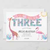 Uitnodiging voor jonge, wilde en drie verjaardag (Voorkant)