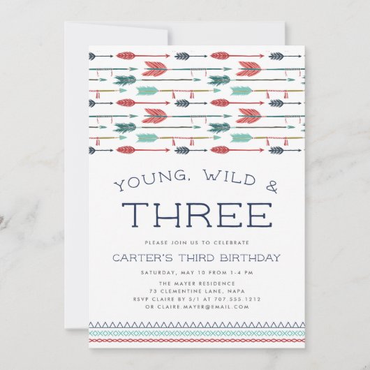 Uitnodiging voor jonge, wilde en drie verjaardag (Voorkant)