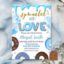 Uitnodiging voor jongen pastel donut besprenkeld m