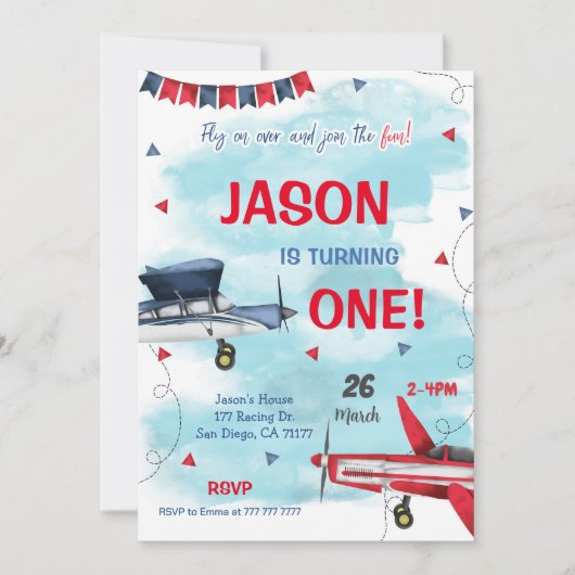 Uitnodiging voor jongen uit het vliegtuig (Voorkant)
